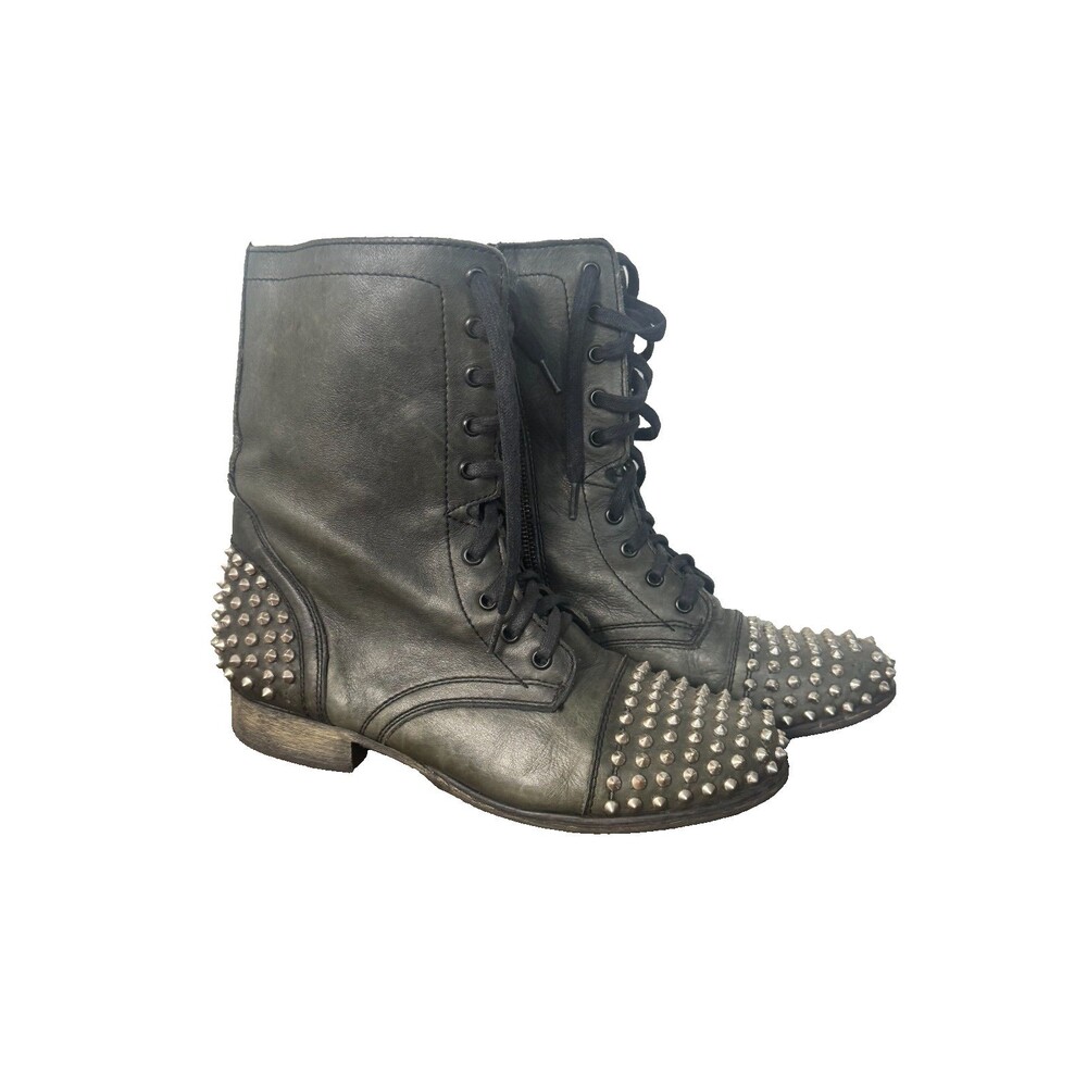 Steve Madden Tarnney Womens 10 Green Leather Studded Combat Moto Boots Y2K
